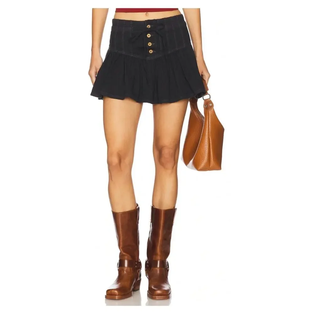 NEW Free People Roselle Drawstring Denim Miniskirt Size Large